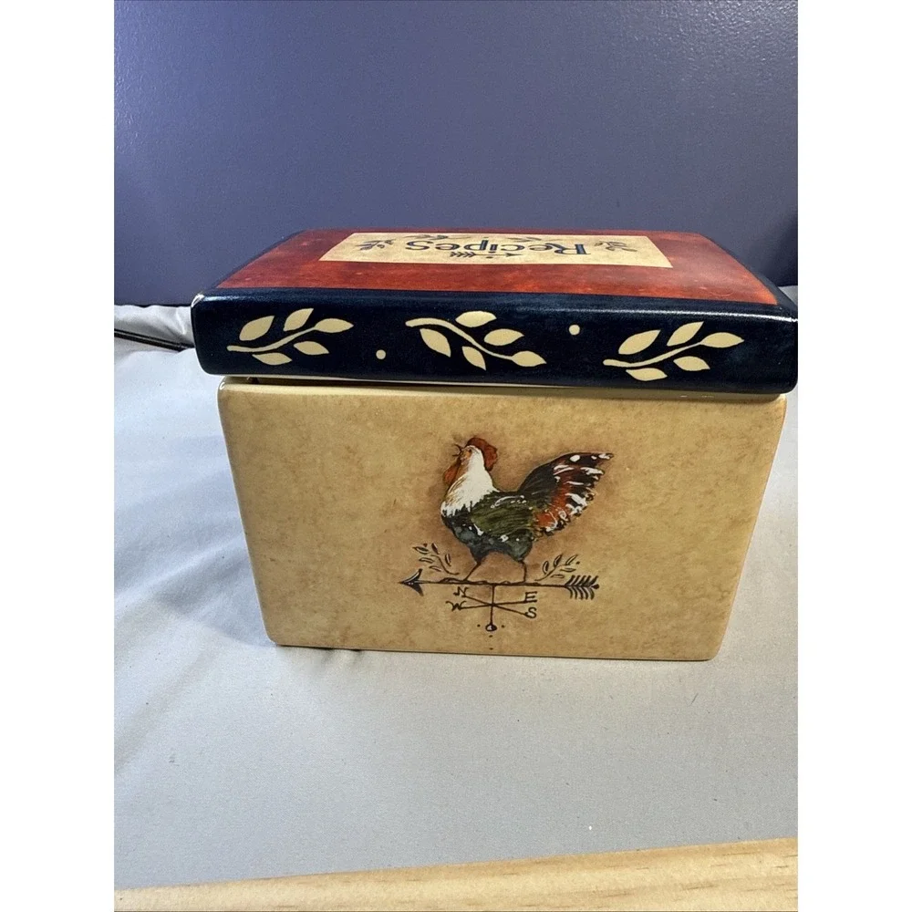 Susan Winget Certified International Ceramic Rooster Recipe Box
